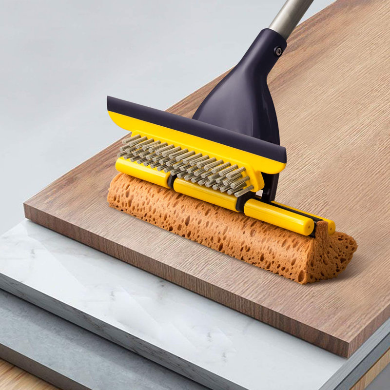 Sponge Mop Home Commercial Use Tile Floor Bathroom Garage Cleaning With Squeegee And Easily Dry Wringing,(Yellow)