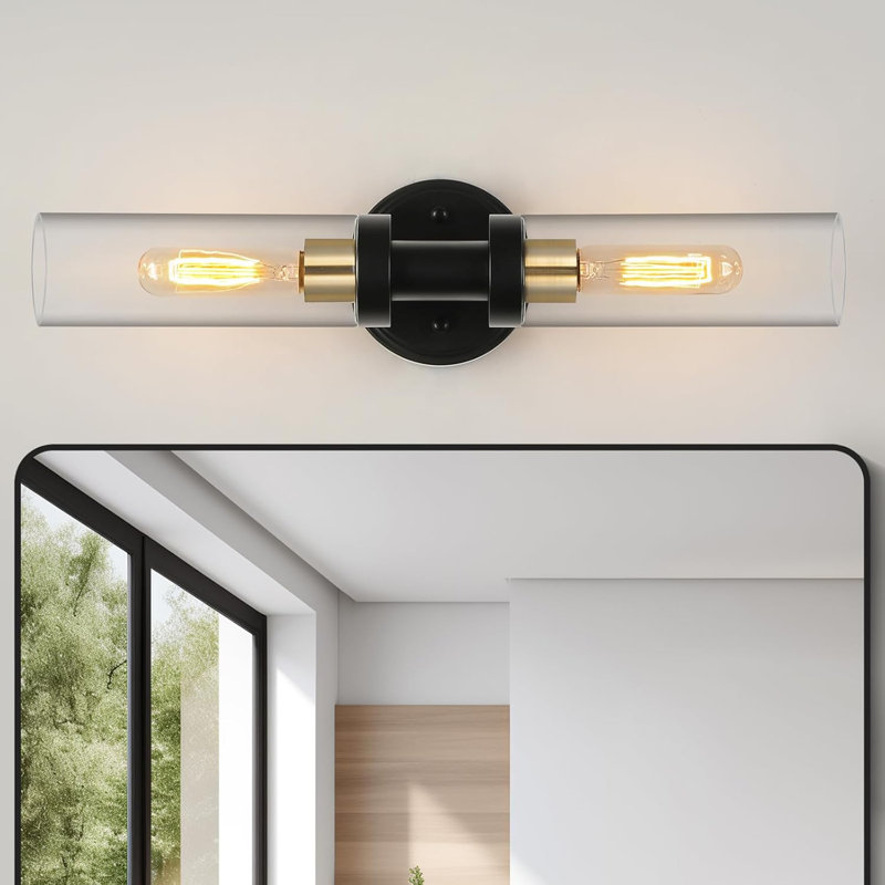 Vanity Light Fixture With Clear Glass Shades, 2-Light Bathroom Sconce Wall Lamp For Mirror, E26 Base Compatible, Matte Black