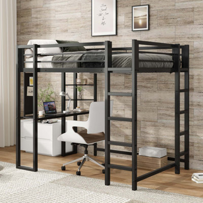 Loft Bed With Desk, Metal Loft Bed, Loft Bed Frame With Desk And Storage Compatible With Boys Girls Teens, Bedroom Bed Frame