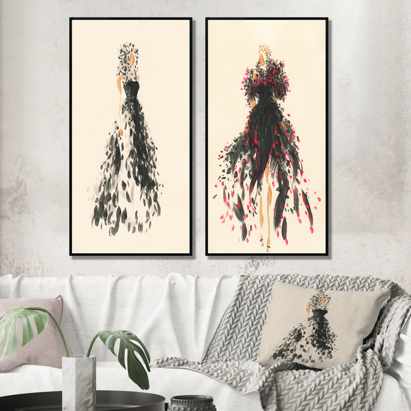 «Fashion Woman Line Art III», ensemble de 2 impressions sur toile, H 40 po x l 40 po x P 1 po, Cadre flottant noir