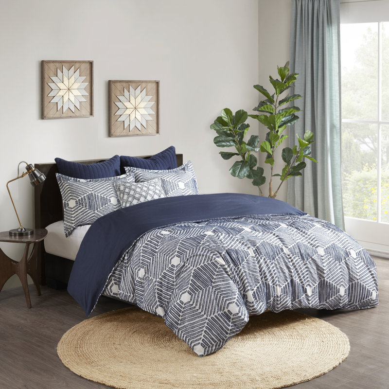 INK+IVY Ellipse Cotton Jacquard Comforter Set, Full/Queen Comforter + 2 Standard Shams, Navy