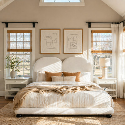 Upholstered Platform Bed with Split Headboard and Wood Slat Support