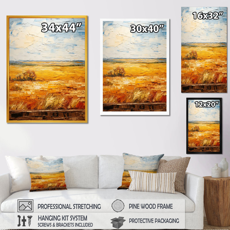 Été, pré, horizon, ferme, fenêtres - ferme, fenêtres, art mural, Cadre doré simple, H 32 po x l 16 po x P 1 po