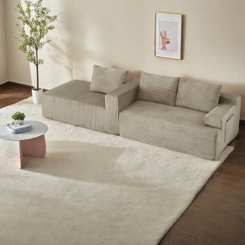 Canapés modulaires confortables en velours côtelé de couleur chameau pour les espaces de vie