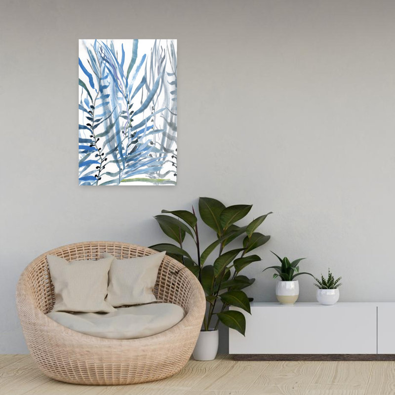 "Blue Seaweed No2", art mural contemporain, H 24 po x l 16 po