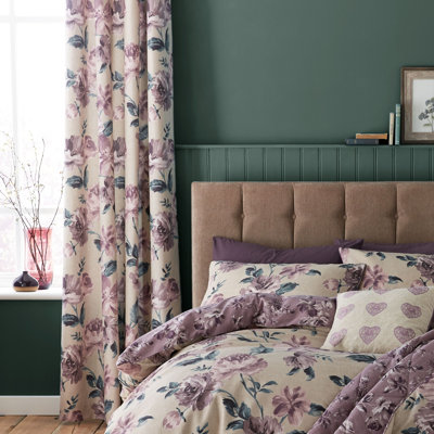 Painted Floral Easy Care Eyelet Curtains