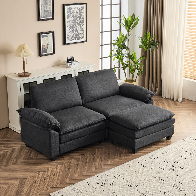 Canapé et canapé avec repose-pieds Avrilynn, Polyester bleu, 85.4"W x 33.5"H x 54"D (2-seat)