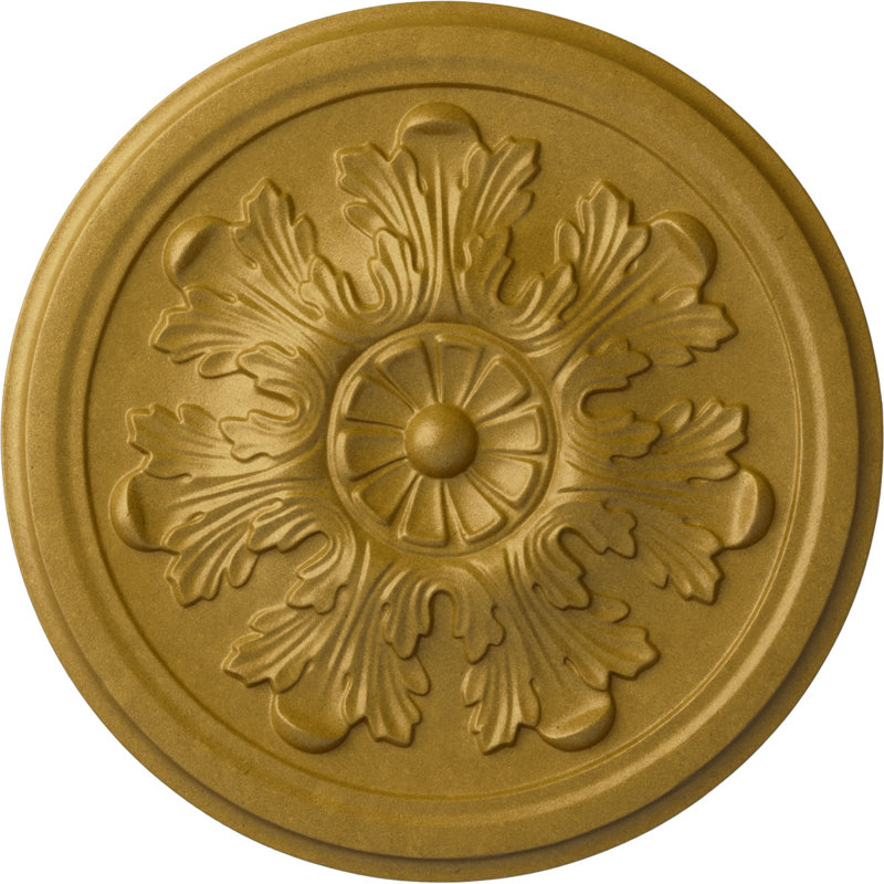 Médaillon de plafond en acanthe Endurathane Legacy, DE 12 3/4 po x P 7/8 po (convient aux auvents jusqu'à 3 1/2 po), finition dorée de pharaons peinte à la main