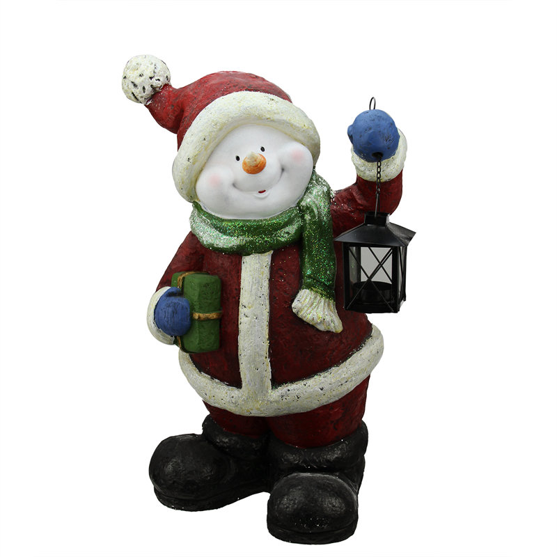 Décoration de Noël 19 po bonhomme de neige scintillant blanc et rouge avec lanterne