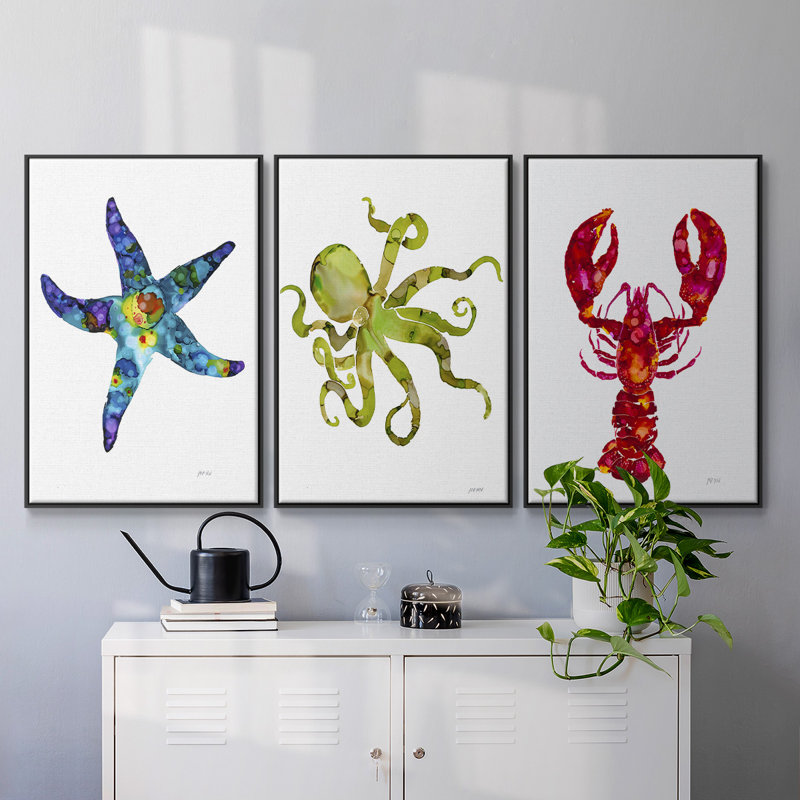 Homard, impression sur toile 3 pièces, H 24 po x l 48 po x P 2 po, Noir