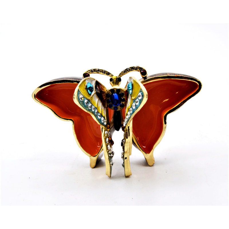 Multi Colored Enamel Butterfly Trinket Box with Austrian Crystals