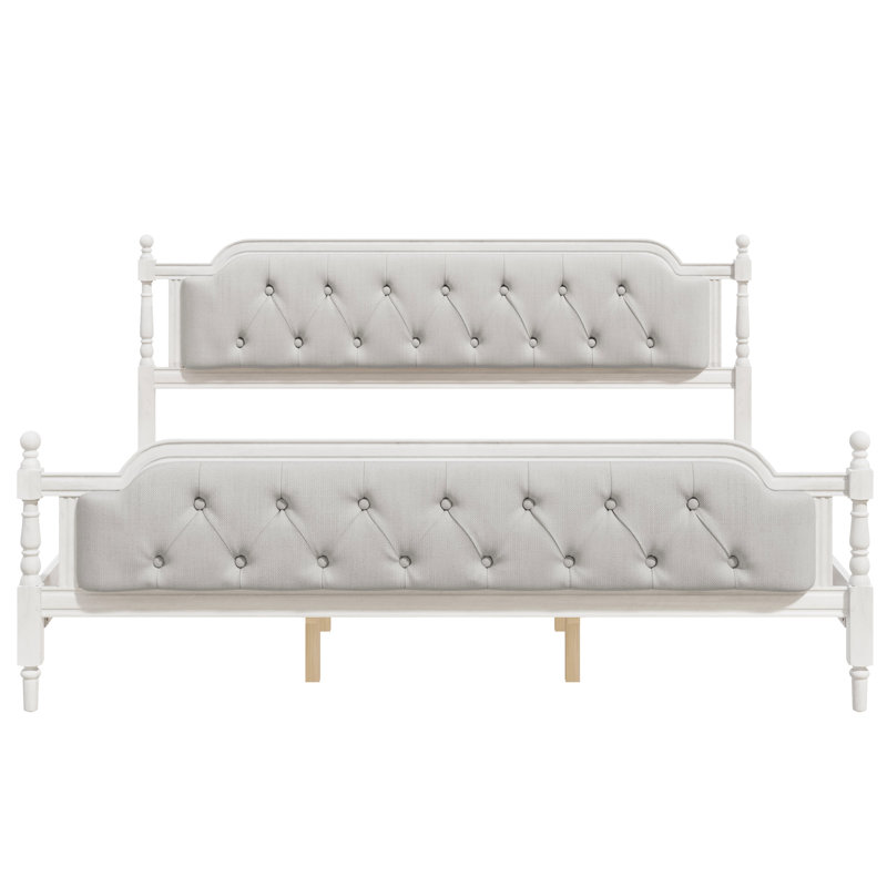 Cadre de lit très grand blanc antique avec tête de lit luxueuse, bois massif, sans sommier, pour créer une chambre sereine magnifique