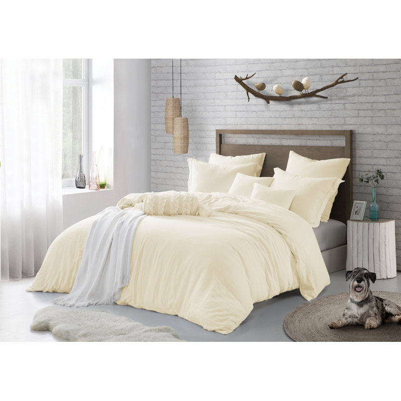 Ensemble de housse de couette en microfibre lavée et plissée très douce, Housse de couette très grand / très grand califo