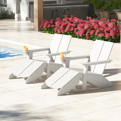 Modern Poly Adirondack Chair With Ottoman (Set Of 2)