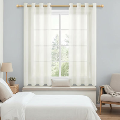 Faux Linen Sheer Curtain Panel Pair