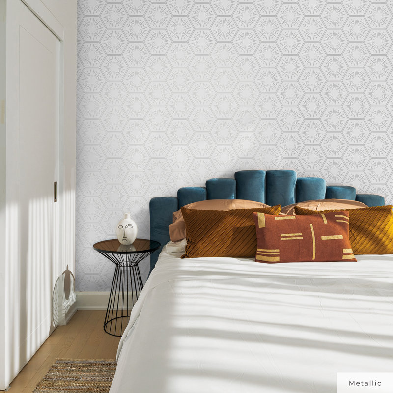 Bogomila 16.5' L x 20.5" W Peel and Stick Wallpaper Roll, 20.5" L x 33" W, Metallic Platinum