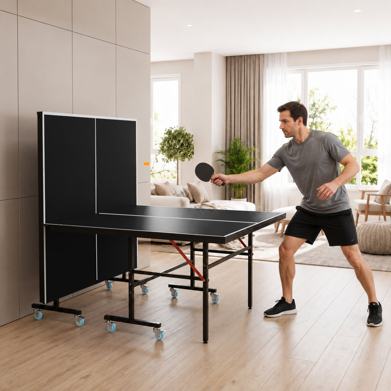 Table de tennis de table Kendric pliable portable avec filet de serrage rapide et roulettes verrouillables, Blue