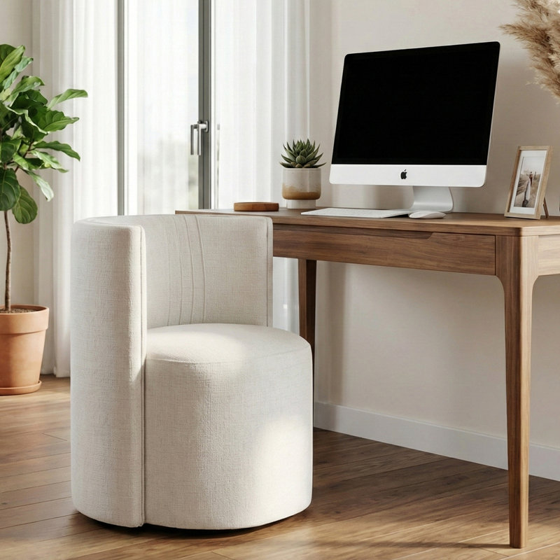 Chaise de bureau rembourrée en tonneau avec roulettes pour le bureau personnel, Beige