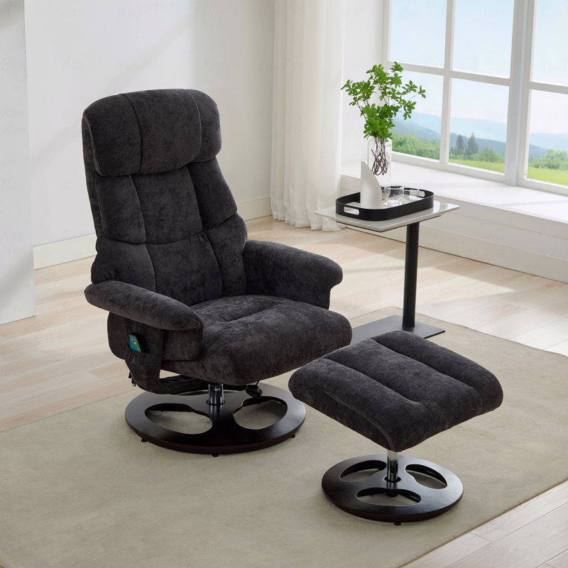 Fauteuil inclinable de massage en chenille avec repose-pieds en tissu, Gris foncé, Noir, noir, noir, noir