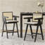 Tabouret de bar à dossier en plastique tissé gris crème de 27 po de hauteur - siège en tissu rembourré de mousse et structure en bois d'hévéa durable