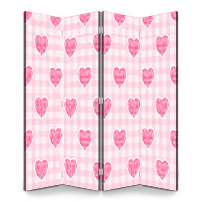 Cloison pliante à 4 panneaux avec paravent à motif de carreaux vichy rose pastel et cloison de séparation