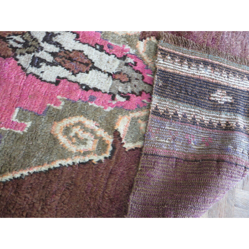 Tapis de couloir en laine noué à la main mauve en Tapis décoratif laine noué à la main de conception unique 2 pi 7 po x 12 pi Corentin
