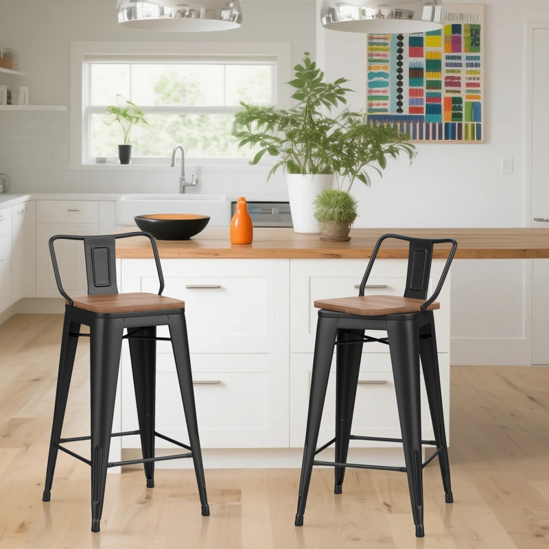 Tabouret de bar et de comptoir pivotant en métal, Noir, Tabouret de comptoir (siège d’une hauteur de 24