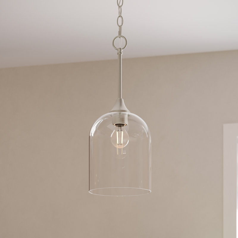 Luminaire suspendu en nickel brossé 1 lumière avec abat-jour en verre transparent Ilia, Nickel brossé
