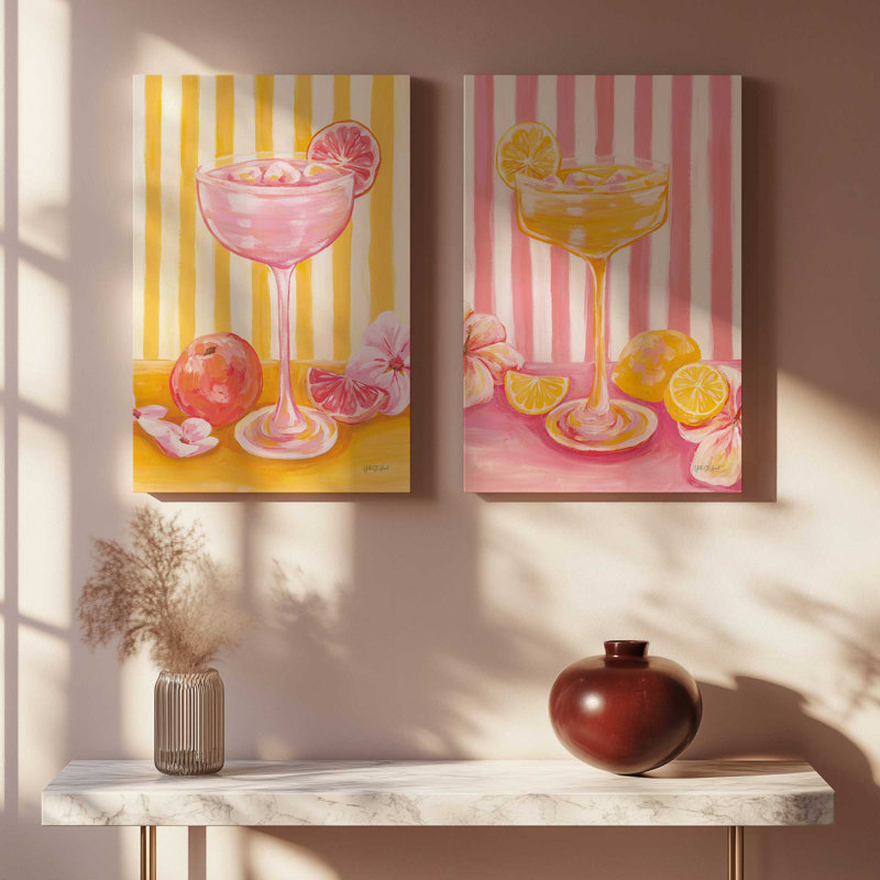 «Pink Drink Energy», ensemble de 2 impressions, 12 po x 8 po, Toile tendue, Toile tendue