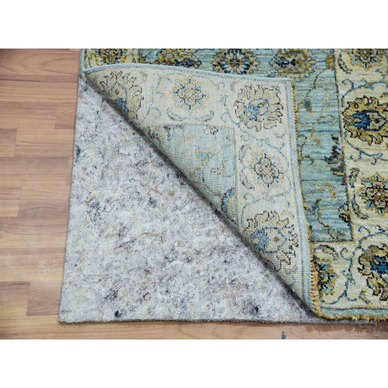 Tapis de couloir très grand en laine bleu turquoise noué à la main 2 pi 6 po x 22 pi 0 po Shah Abbas
