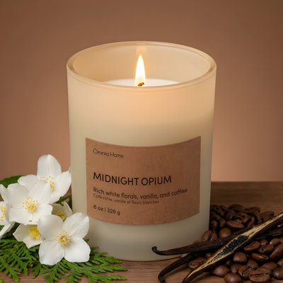  Bougie parfumée à la cire de soja - Bougies florales pour la maison parfumées avec des notes de jasmin, de vanille et de fève tonka - Décoration et cadeau élégants (opium de minuit, beige, 8 oz)