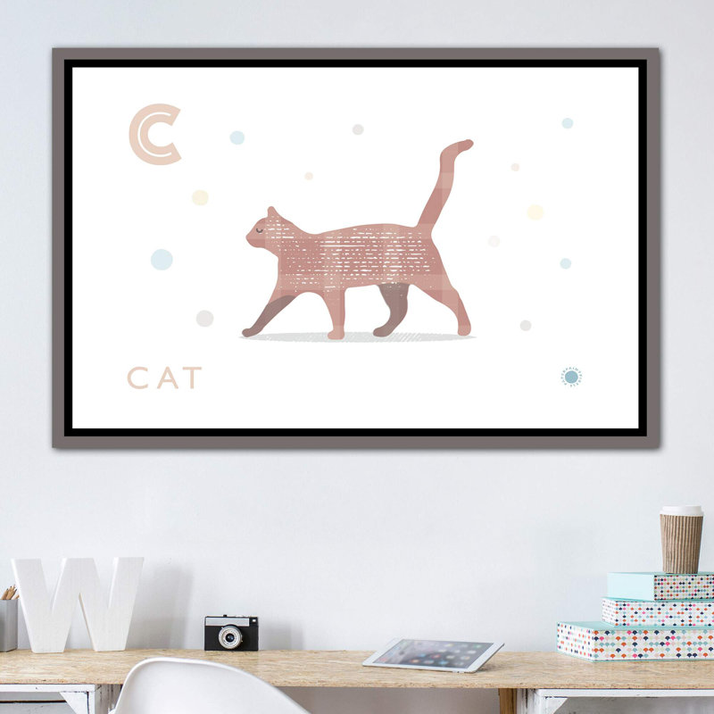 Chat - impression d'art graphique, H 40 po x l 60 po x 1,5 po, Pas de tapis, Toile avec cadre gris