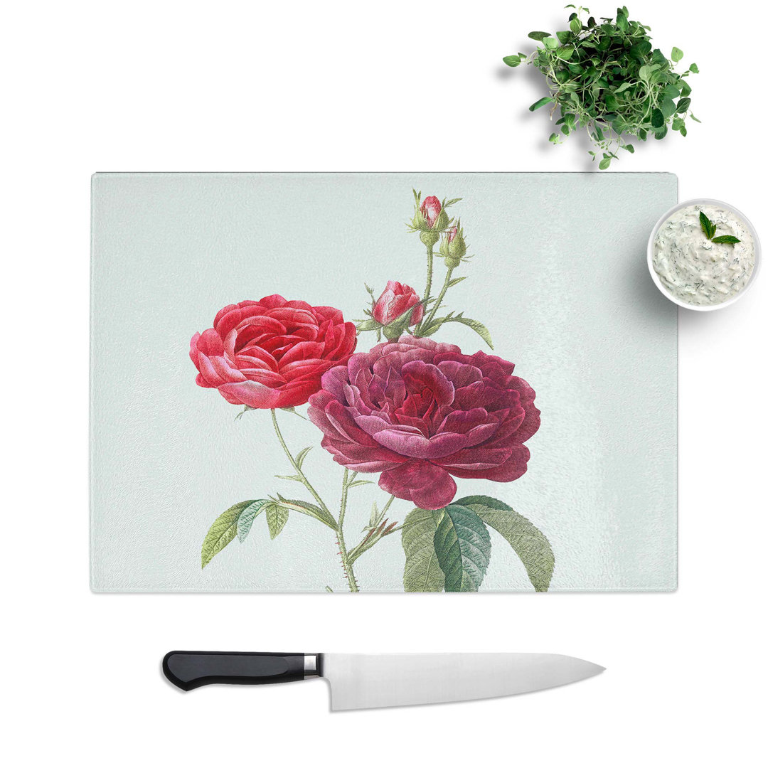 Glass French Purple Roses by Pierre-Joseph Redoute Chopping Board