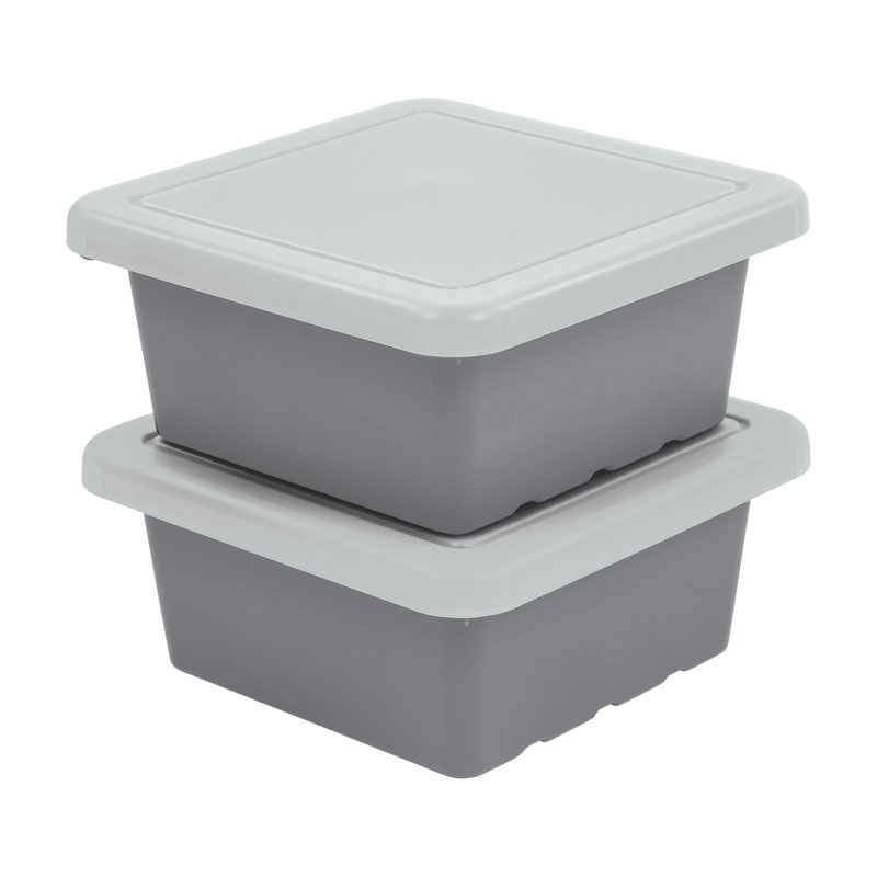 ECR4Kids Stackable Square Bins with Non-Snap Lids, Multipurpose Organization, 2-Pack, Gray
