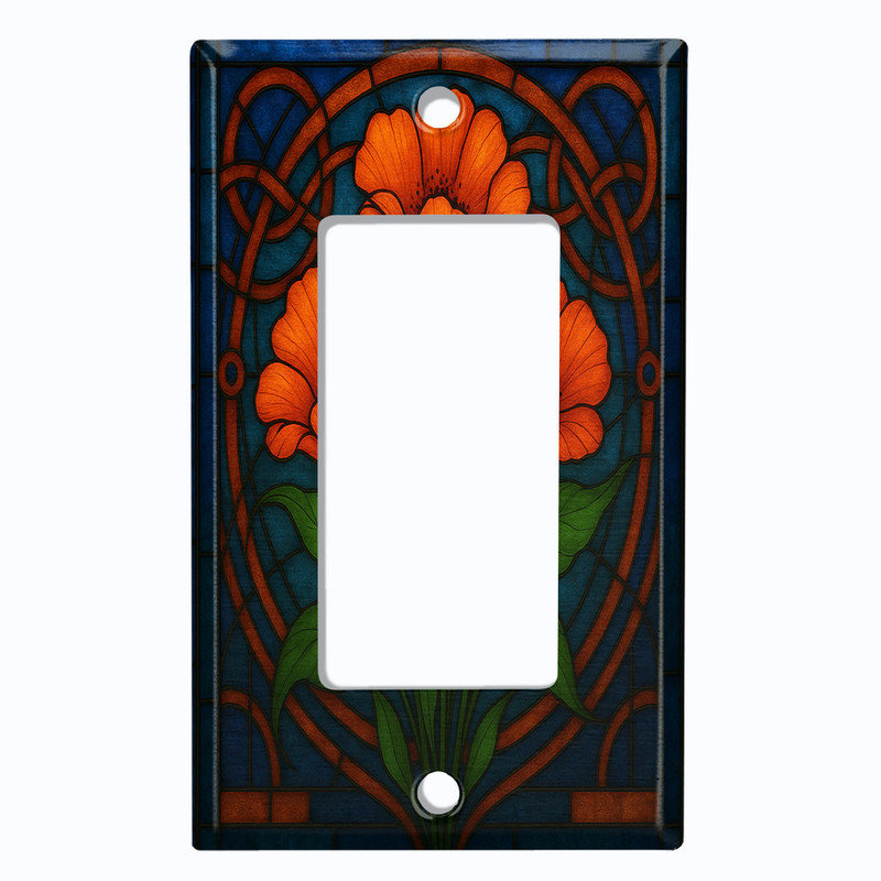 Couvercle de plaque d'interrupteur en métal; Fauteuil à bascule GFI de taille 1 US - image imprimée de fleurs en verre coloré