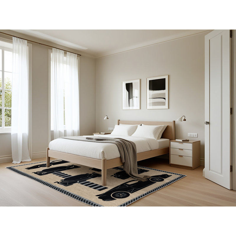 Tapis beige lavable à la machine, Rectangle 5 pi x 7 pi