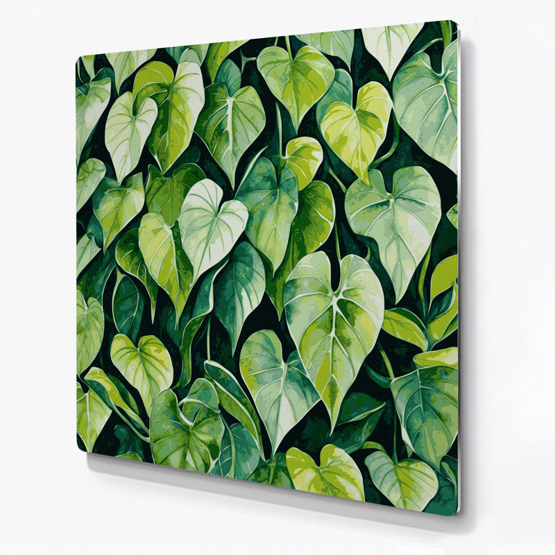Aquarelle botanique 47, art mural vert en métal, H 16 po x l 16 po