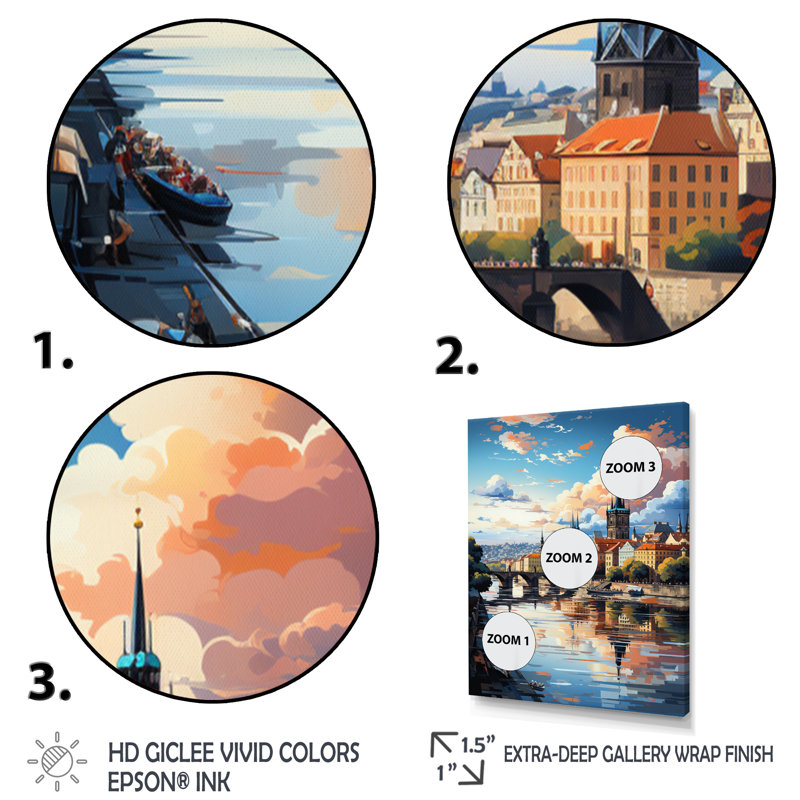 «Blue Beige City», Popart, art mural de Prague, Toile tendue, H 40 po x l 30 po x P 1,5 po