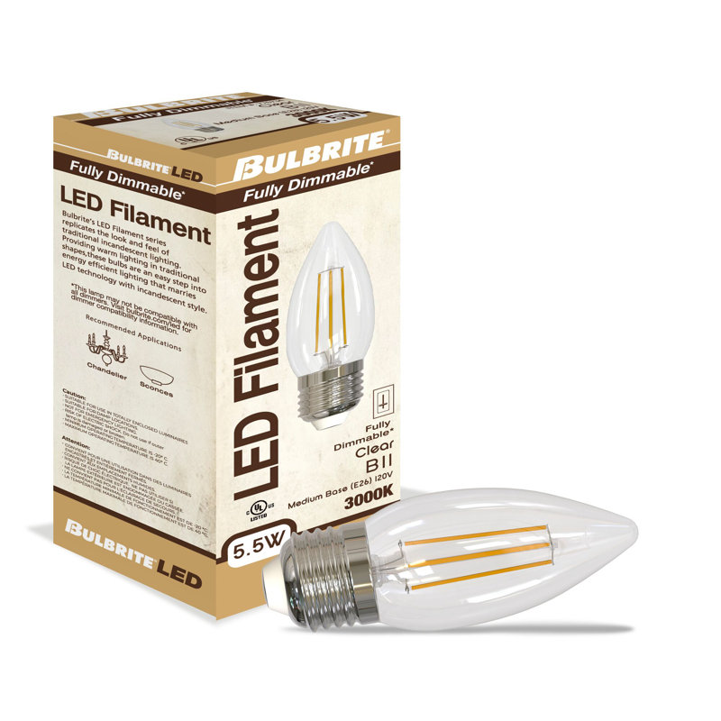 LED Filament Pack of (4) 5.5 Watt Dimmable B11 Light Bulbs with Medium (E26) Base, 3000K