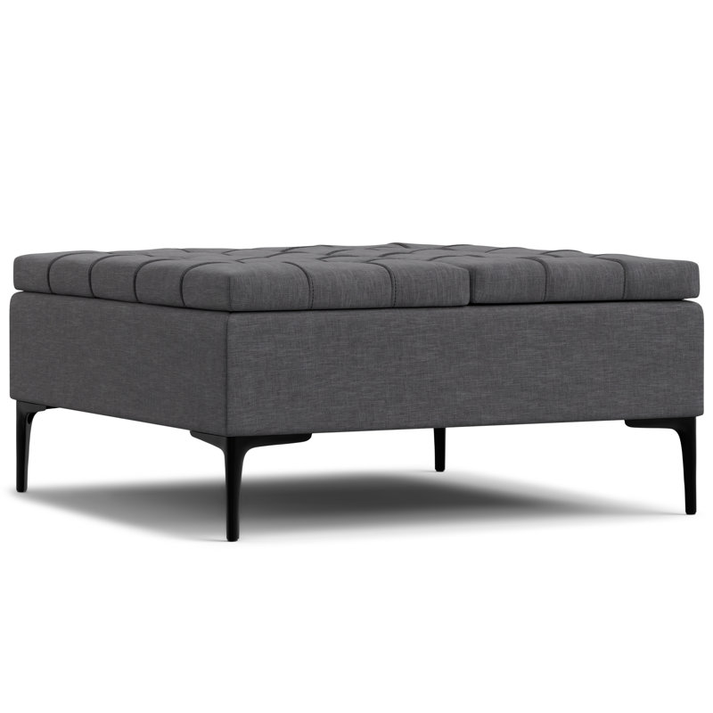 Slate Grey Tufted Lift-Top Storage Cocktail Ottoman