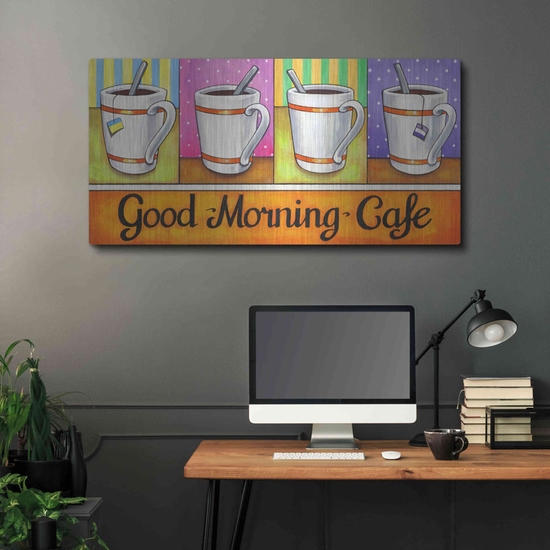 «Good Morning Cafe» par Cathy Horvath-Buchanan, art mural en métal, H 24 po x l 48 po