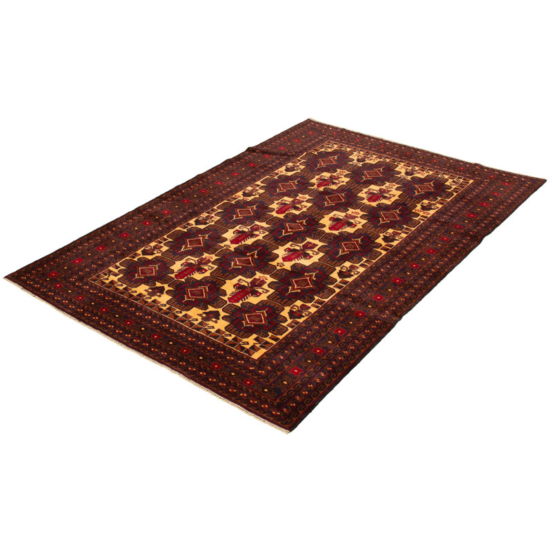 Tapis décoratif en laine noué à la main de conception unique Ivoire 6 pi 7 po x 9 pi 11 po Deciderio New Age Balouch