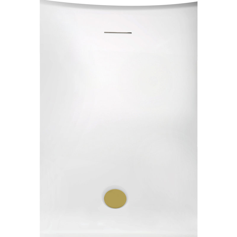 60" Streamline Soaking Acrylic Freestanding Bathtub, Bamboo Tray, Drain, Brushed Gold