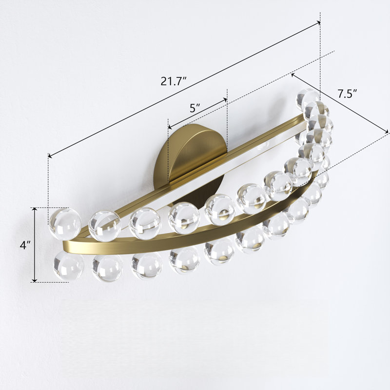 Jackeline 22''W Brass LED Crystal Ball Shade Bathroom Vanity Lighting, Polished Brass