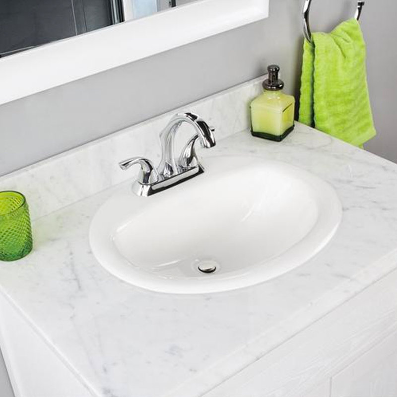 Lavabo de salle de bain ovale encastré blanc en porcelaine vitreuse Akron