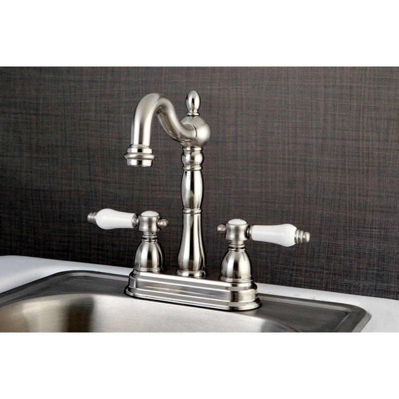 Kingston Brass Bel-Air Two-Handle 2-Hole Deck Mount Bar Faucet, Brushed Nickel