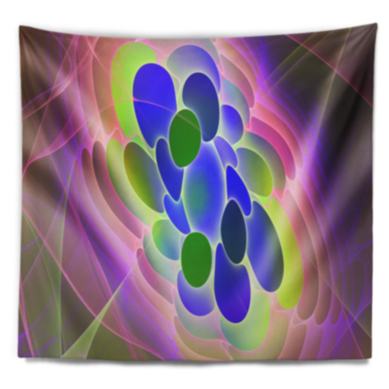 Tapisserie abstraite avec motif fractal bleu vert, H 68 po x l 80 po
