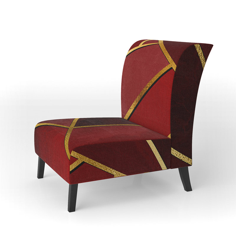 Fauteuil de chambre rembourré jaune avec triangles jaunes sur fond rouge