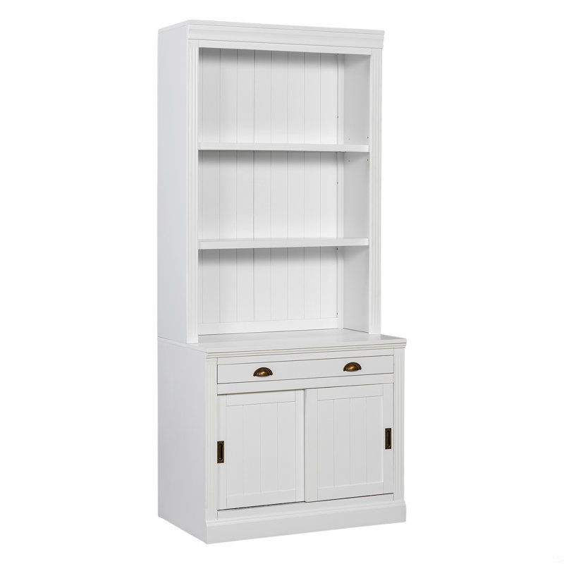 83.4"Tall Bookshelf Suite With LED Lighting,  Bookcase Suite With Sliding Doors,Drawers And Open Shelves,Storage Bookshelf