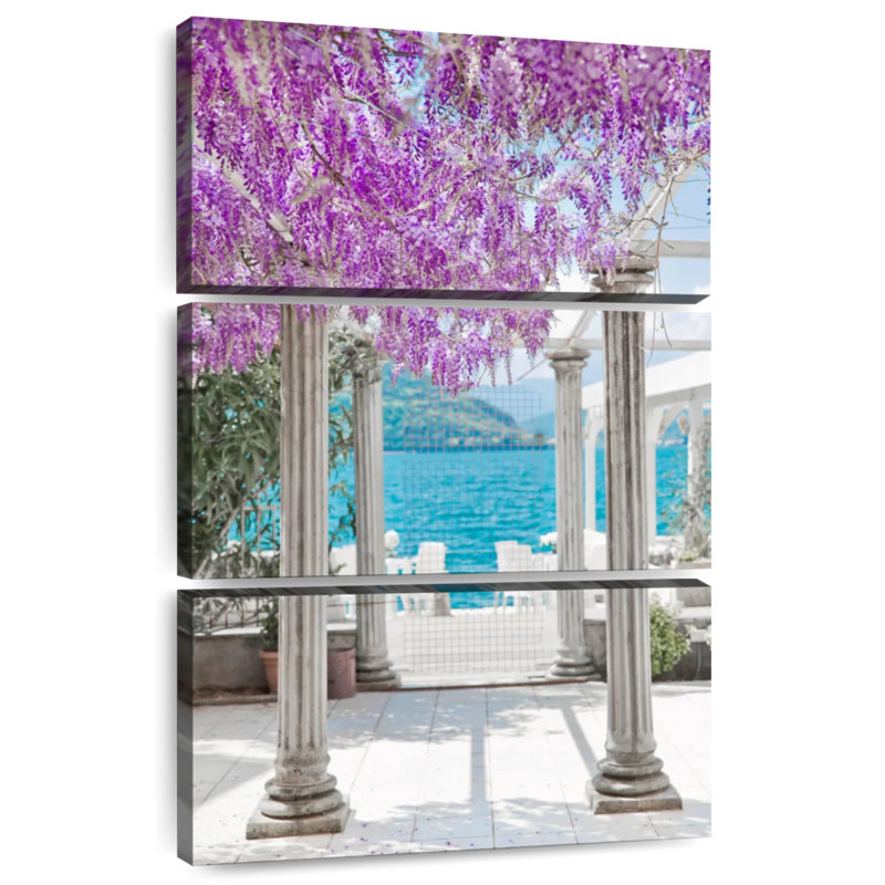 Lilie et fleurs de glycine et colonnes, H 32 po x l 20 po